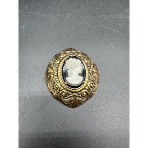 1930s Cameo Dress Clip Ornate Gold Tone Frame with Molded‎ Bust Profile